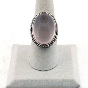 Estate Sterling Silver 925 Large Oval Rose Quartz Cabochon Ring Size 7.75